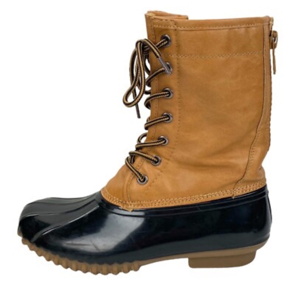 MADDEN GIRL Natural Tan & Black Flurryy Lace & Zip Up Duck Boots